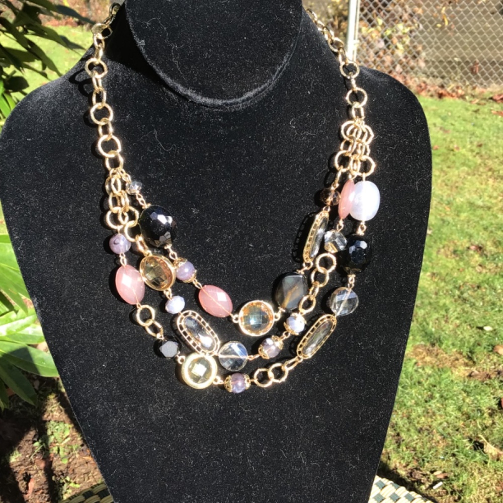 Fresh & Sparkly Multi Layered Faux Crystal Chunky Fashion Necklace - Picture 2 of 3